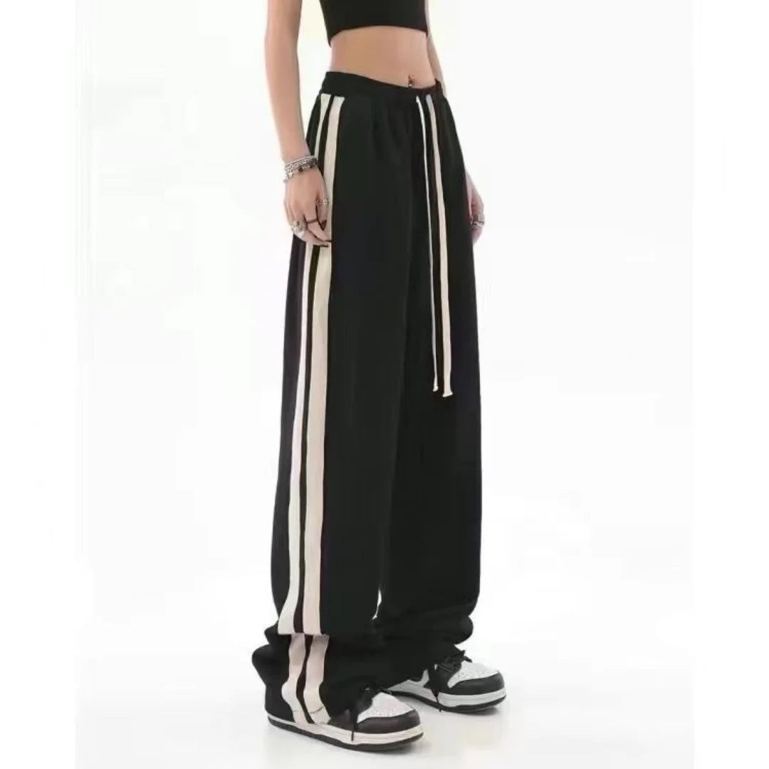 Striped Streetwear Baggy Straight Trousers Joggers Sweatpants Hip Hop Women Elastic High Waist Wide Leg Sports Pants  Loose New