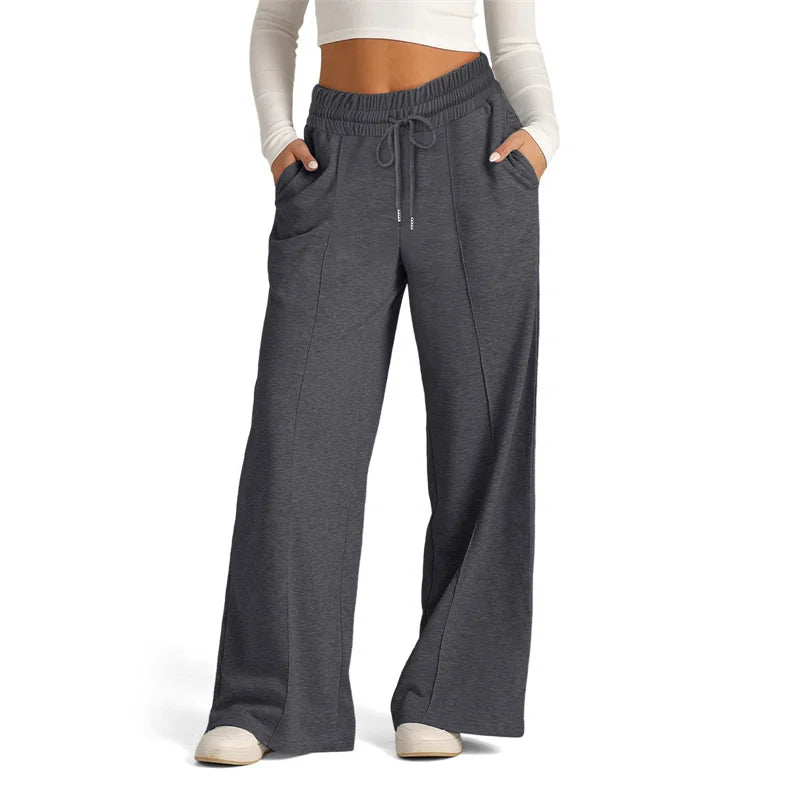 2026 spring autumn Womens Wide Leg Sweatpants Drawstring trousers Joggers Casual Daily Loose elastic pure color Womens Pants