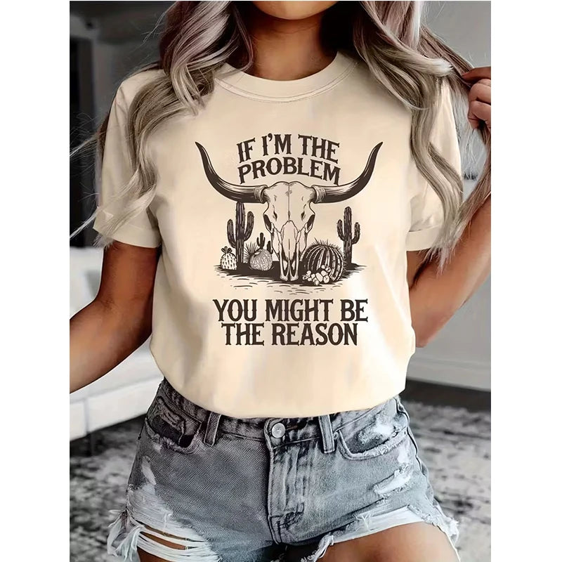 Women's Round Neck Short Sleeve T-Shirt Western Cowgirl Graphic...
