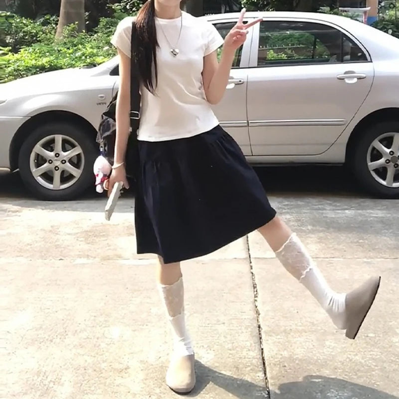 Tibetan Blue Short Skirt Women Summer Thin New Small A-Line Half-length Sports Skirt High Waist Polyester Fiber A-Line Skirt