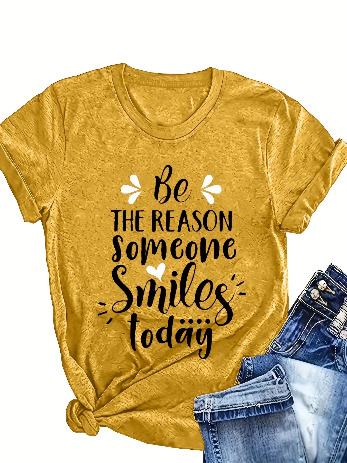 Be The Reason Someone Smiles Today Women's Tee - Positive Graphic, Casual Turquoise Top