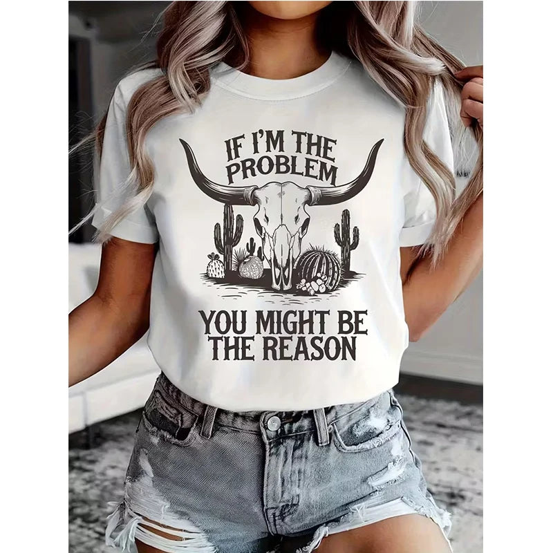 Women's Round Neck Short Sleeve T-Shirt Western Cowgirl Graphic Tee Tops Woman Funny Graphic T Shirt 90s Y2k Streetwear Clothing