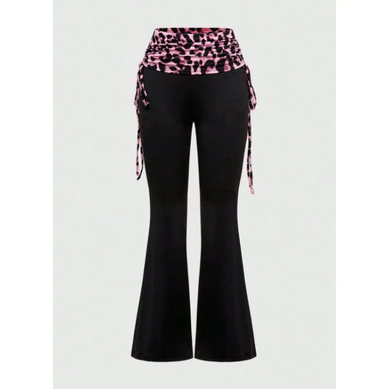 American style spicy girl leopard print splicing new fashion women's clothing Y2k pants women's slim fit